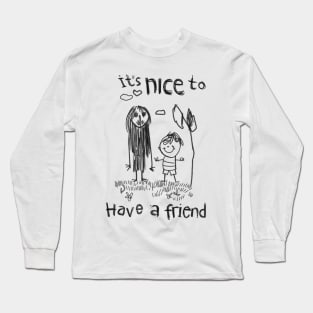 Unlikely Allies: A Friend Found in Horror's Embrace - Horror Kid Drawing Long Sleeve T-Shirt